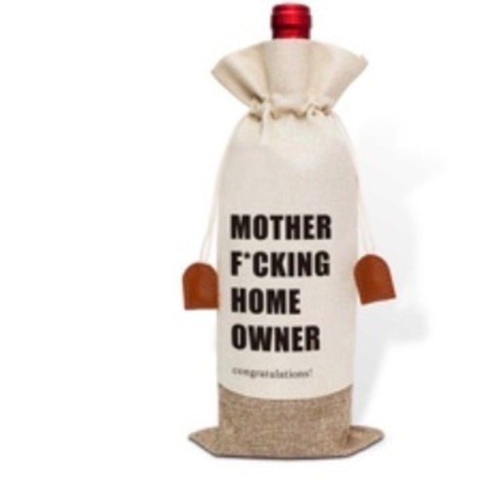 Mother F*cking Home Owner Burlap Wine Gift Bag Housewarming Congratulations